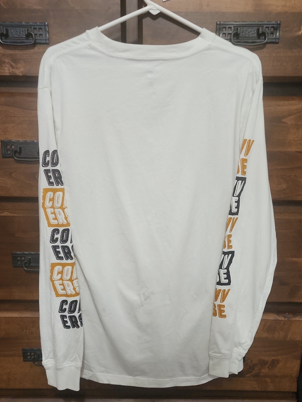 Converse White Long Sleeve Tee with Gold and Black Sleeve Graphics - Picture 5 of 8